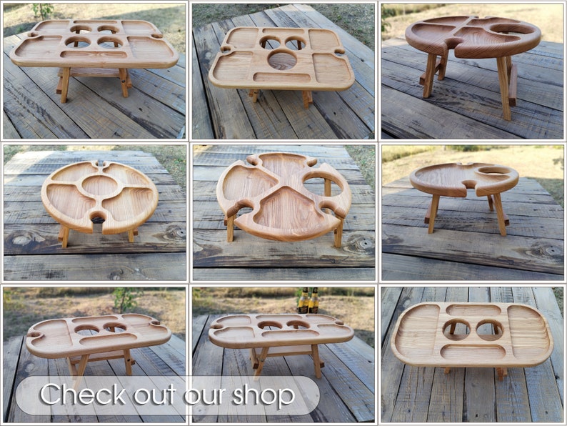Wine Stand, Natural Wine Table, Outdoor Wine Table, Wine Lover Gift, Round Wine Table, Wooden Table, Camping Table, Patio Table, Portable Wine Table, Mini Wine Table, New Home Gift, Birthday Gift, Wine Gift