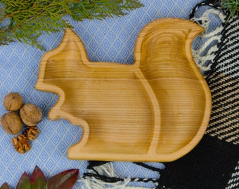 Wooden Serving Bowls, Plate Squirrel Shape, Kids Snack Tray