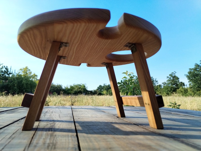 Wine Stand, Natural Wine Table, Outdoor Wine Table, Wine Lover Gift, Round Wine Table, Wooden Table, Camping Table, Patio Table, Portable Wine Table, Mini Wine Table, New Home Gift, Birthday Gift, Wine Gift
