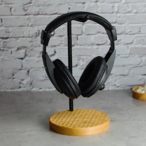 Handcrafted Wooden Headphone Stand with Steel Support - Unique Desk Accessory