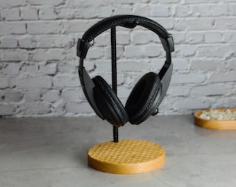 Handcrafted Wooden Headphone Stand with Steel Support - Unique Desk Accessory