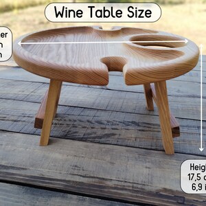 Wine Stand, Natural Wine Table, Outdoor Wine Table, Wine Lover Gift, Round Wine Table, Wooden Table, Camping Table, Patio Table, Portable Wine Table, Mini Wine Table, New Home Gift, Birthday Gift, Wine Gift