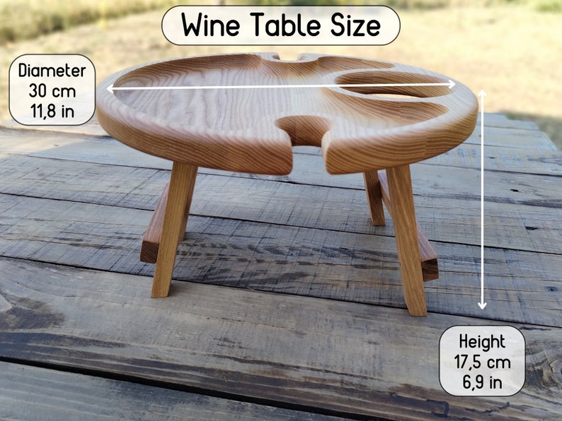 Wine Stand, Natural Wine Table, Outdoor Wine Table, Wine Lover Gift, Round Wine Table, Wooden Table, Camping Table, Patio Table, Portable Wine Table, Mini Wine Table, New Home Gift, Birthday Gift, Wine Gift