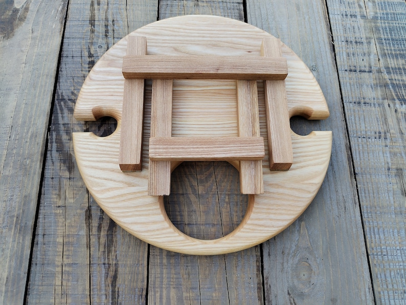 Wine Stand, Natural Wine Table, Outdoor Wine Table, Wine Lover Gift, Round Wine Table, Wooden Table, Camping Table, Patio Table, Portable Wine Table, Mini Wine Table, New Home Gift, Birthday Gift, Wine Gift