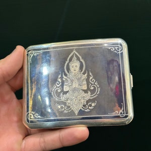 Portasigarette antico in argento tailandese, portasigarette, inizio '900