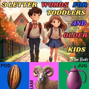 Palabras de 3 letras para niños pequeños y mayores: contiene 84 palabras de tres letras, para el libro de ortografía, colorear y actividades.