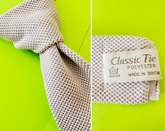 Vtg handgestrickte Krawatte! | Hochzeitskrawatte | Geschenk für Ihn | Grau, gestrickt, Polyester | PEAKY BLINDERS-STIL