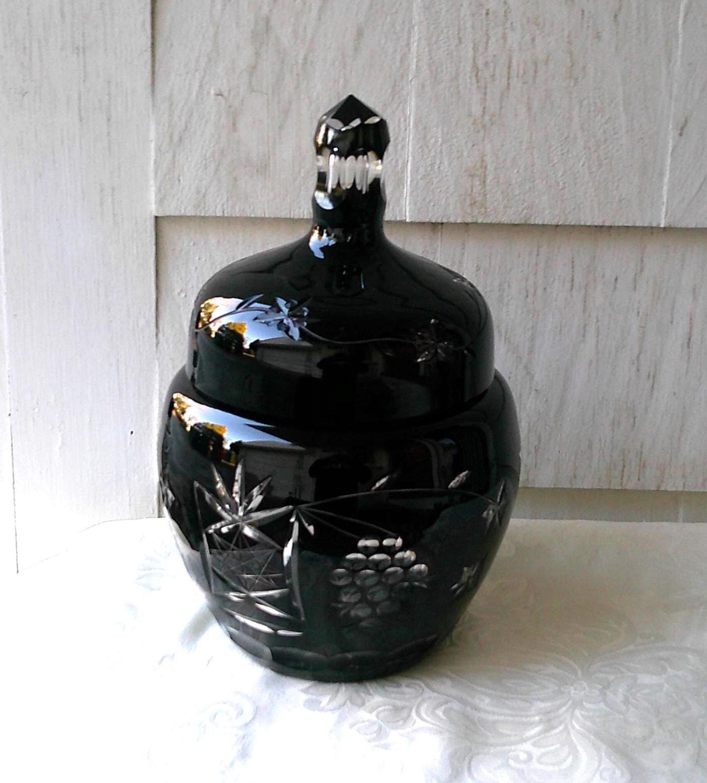 Bohemia Glass オブジェ　気泡入り Vintage Amethyst Glass Cut to Clear Bohemian Czech Biscuit