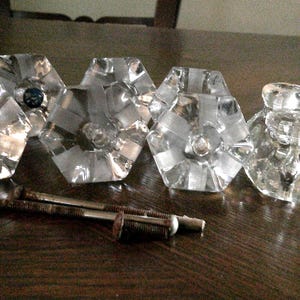 Vintage klarglas etsad lådskåpsknopp 3,8 cm, 8 delar