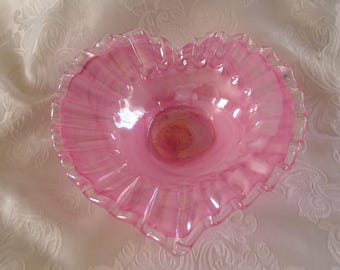 Lavorazione Arte Murano Pink Swirl Heart Shape Bowl Dish 9&quot; x 10&quot;