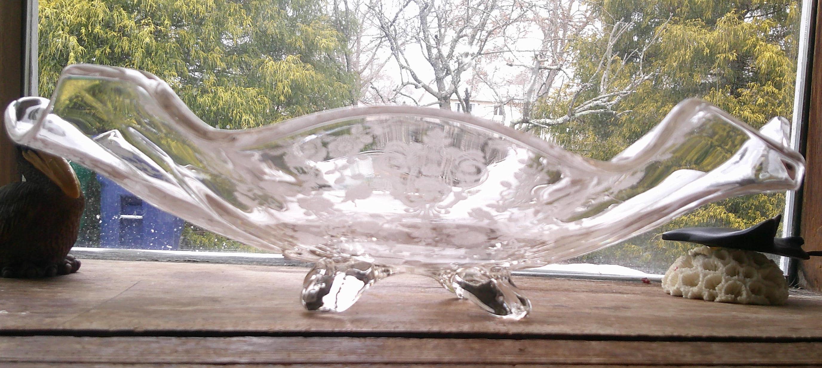 ローズポイント ケンブリッジガラス 脚付きセンターピースボウル 12 3