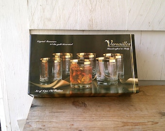 Versailles Old Fashioned Glasses Gold Rim Italy Set of 6 in Box