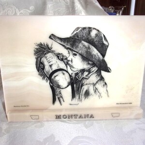 1992 "SECRECY” Montana Marble Etched Tile W/Stand Kim Reinmuth