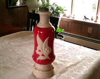 Vintage Aladdin alacite roze en crème Lilly of the Valley tafellampvoet