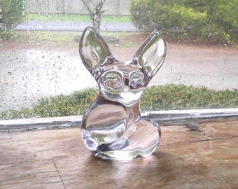 DAUM Clear Crystal Fennec FOX Paperweight Statue Figurine * FRANCE Signed 5.5"