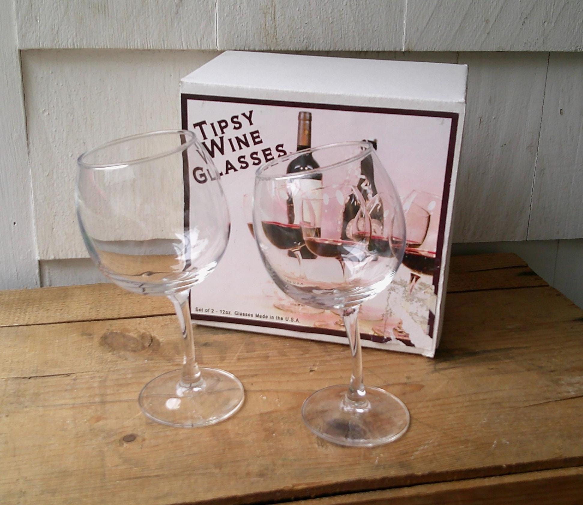 Vintage Set of 2 Tipsy Wine Glasses Novelty Curved Crooked Stems Girls  Night W/ Box - Etsy