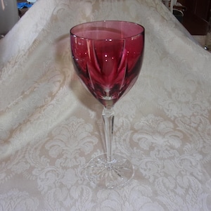 Vintage Cranberry Cut to Clear Crystal Wine Hock / Glass 8 1/4&quot; Star Base