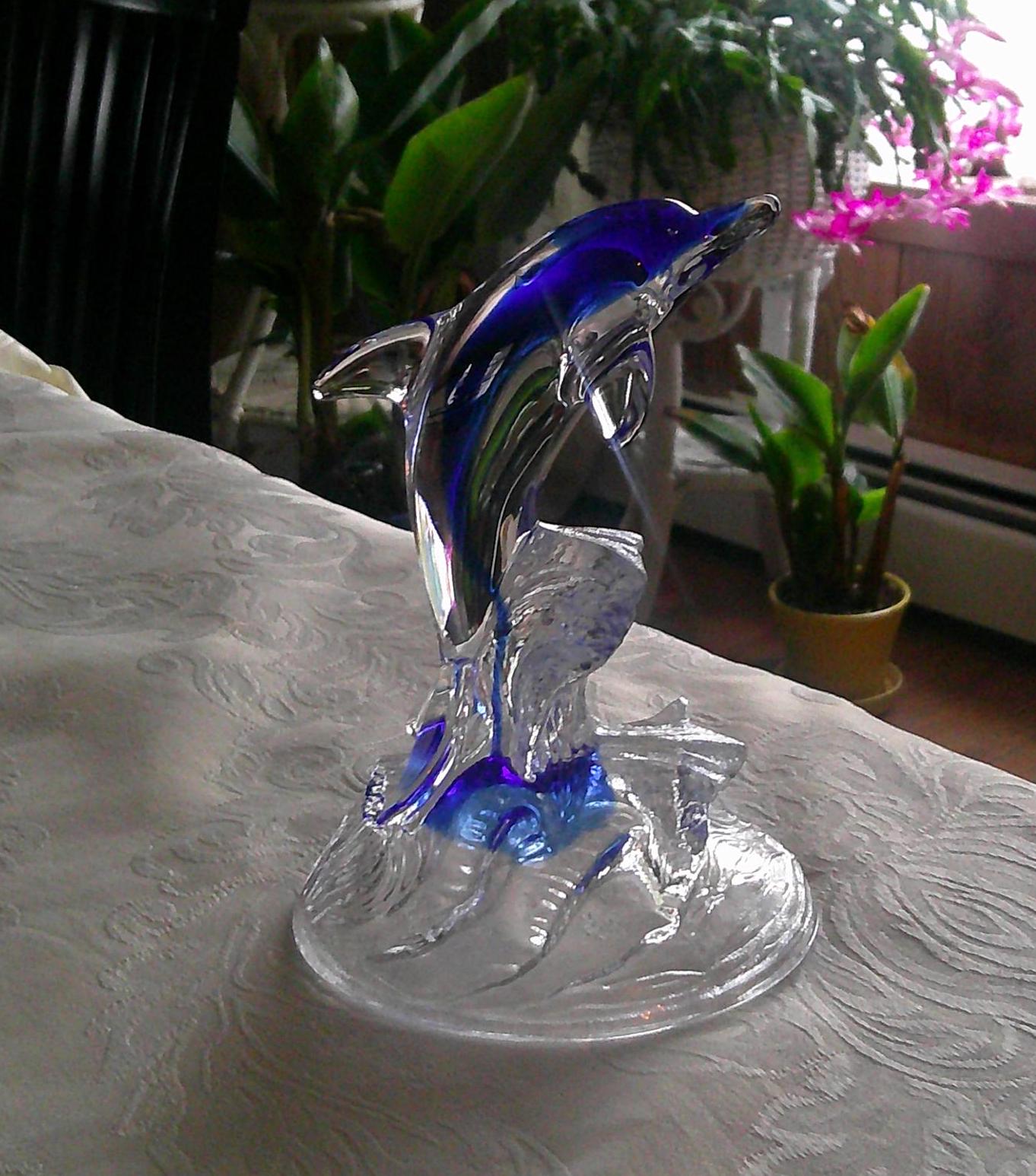新品❣️美しい青CRYSTAL DARQUES DAUPHIN  CRISTAL D'ARQUES France Blue Clear Dolphin 24% Lead Crystal Glass