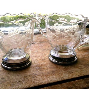 Vintage Etched Open Sugar & Creamer Sterling Silver Base Gadroon Pattern