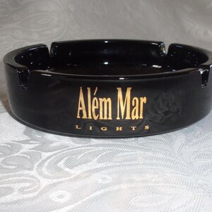 Vintage Ashtray Black Glass ALEM MAR LIGHTS Cigarettes Portugal 5 3/4