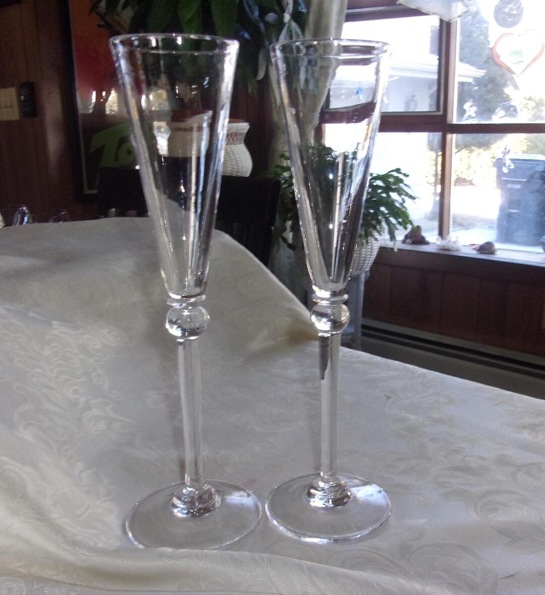2 Signed Simon Pearce "hartland" Hand Blown Crystal Champagne Flutes ...