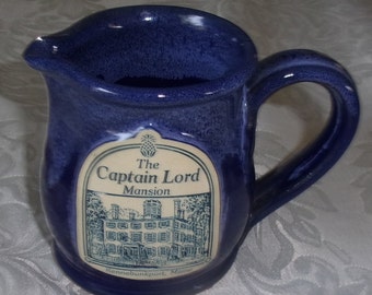Deneen Pottery Creamer Blue Drip Glaze The CAPTAIN LORD MANSION Kennebunkport Maine 3.5"