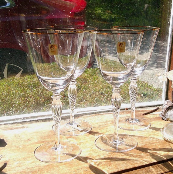 Sasaki Renaissance Gold 8 1/4 Crystal Wine Glasses Set of 4 Original  Stickers EVC - Etsy