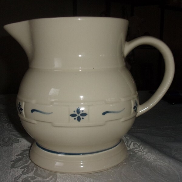 1990 Longaberger Woven Traditions Classic Blue Pottery Großer Krug 2 Qt 64 oz 7,5 "