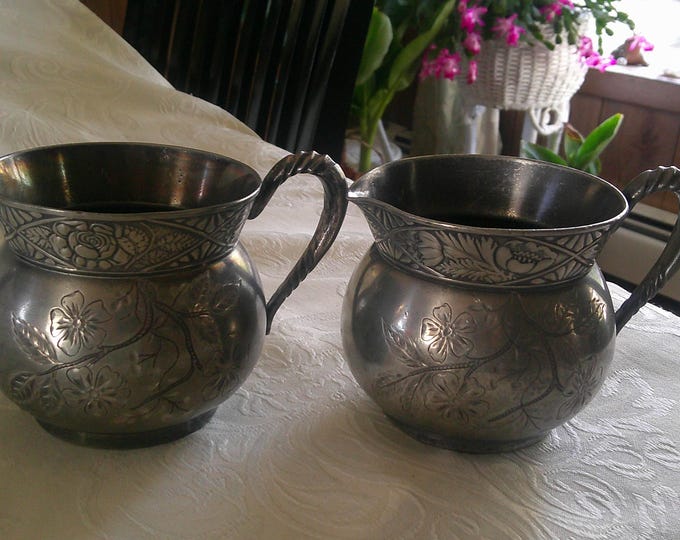 Antique Pairpoint Quadruple Silverplate Sugar and Creamer Etched Floral ...
