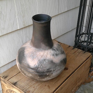 Pit Fired Pottery Raku Vase Signed 13" 1990's