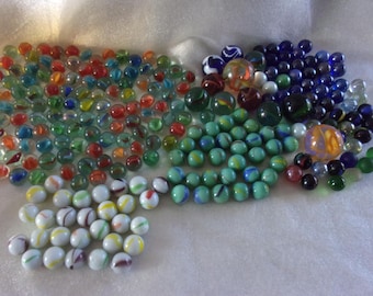 Vintage Glass Marbles Huge Lot Variety Size and Color 1980&#39;s