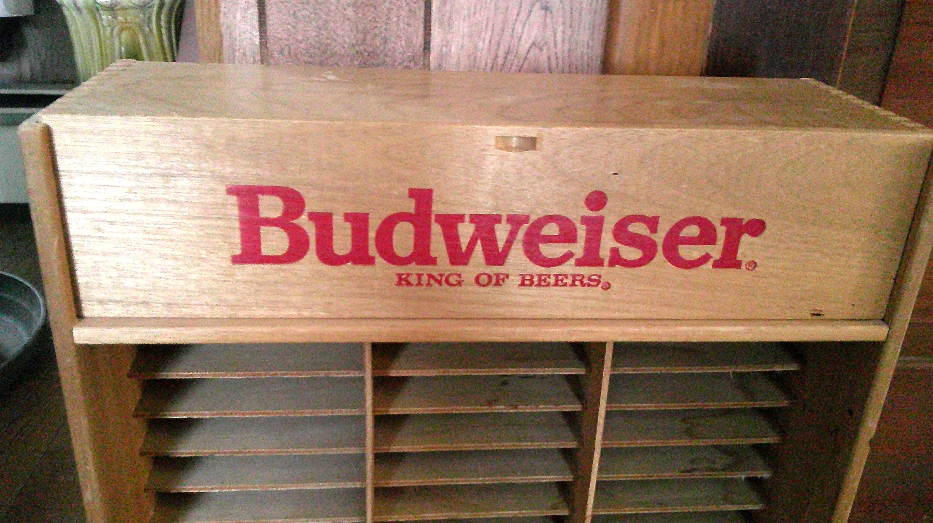 Vintage BUDWEISER Wooden 36 Cassette Tape Holder Wall Mount 17 3/4 