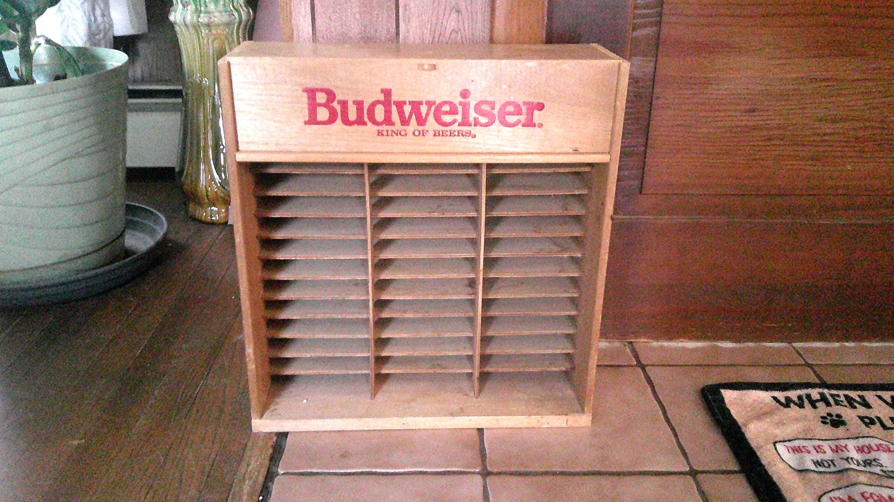 Vintage BUDWEISER Wooden 36 Cassette Tape Holder Wall Mount 17 3/4
