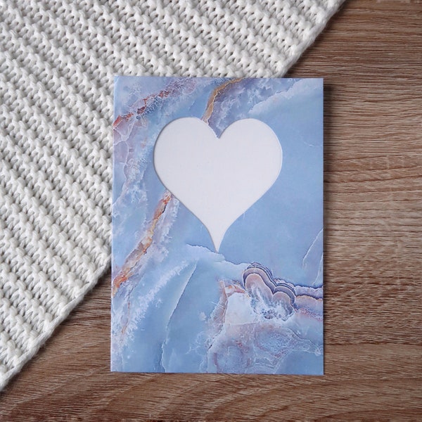 Carte de vœux cœur motif marbre bleu
