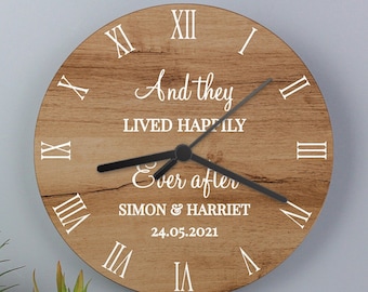 Personalised Free Text Wood Effect Clock - New Home Gift | Anniversary Gift | Couples Gift