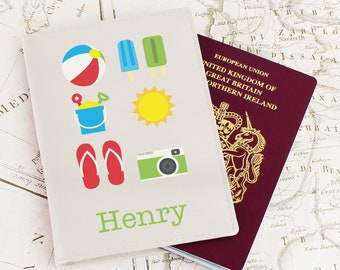 Personalised Bright Travel Cream Leather Passport Holder - Travel Gift, Children's Passport Holder Gift - Add Any Name