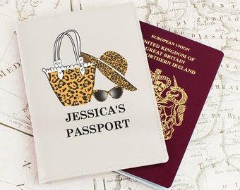 Personalised Leopard Print Design Cream Leather Passport Holder - Travel Gift, Personalised Passport Holder, Passport Cover