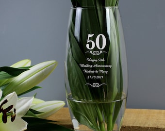 Personalised 50 Years Design Bullet Vase - 50th Anniversary Gift, Golden Wedding Anniversary Gift, Couples Gift, 50th Birthday Gift