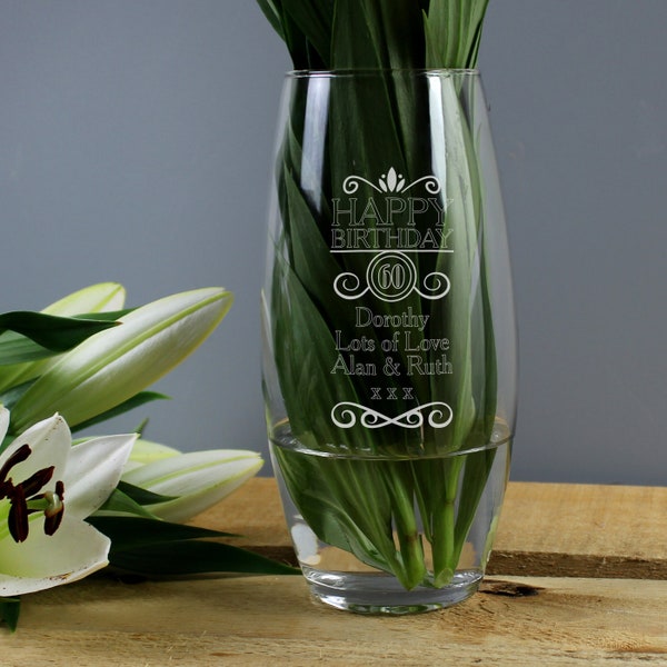 Personalised Birthday Design Bullet Vase - Gift for Her,  Birthday Gift, Personalised Flower Vase, Mum Birthday Gift, Engraved Vase