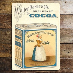 Walter Baker & Co Breakfast Cocoa Metal Advertising Wall Sign - Vintage Wall Sign | Retro Sign | Wall Art