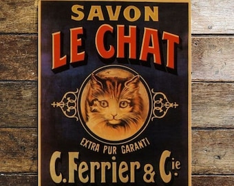 Savon Le Chat French Advert Metalowy Reklamowy Znak Ścienny - Vintage Znak Ścienny | Retro Znak | Sztuka Ścienna