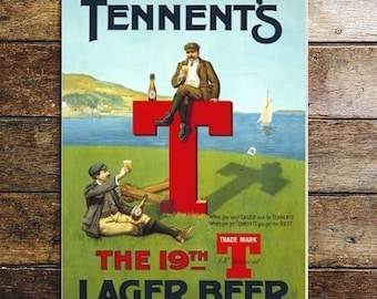 Tennents Lager Beer The 19th T - Metallväggskylt - Dryckesskylt | Vintage väggskylt | Retro skylt | Barskylt | Retro väggkonst