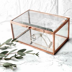 Personalised Rose Gold Design Glass Jewellery Box - Anniversary, Wedding, Mothers Day, Valentine Gift