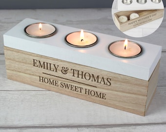 Personalised Classic Triple Tea Light Box - Housewarming Gift, New Home Gift, Couples Gift, Mothers Day Gift, Gift for Her, Candle Holder
