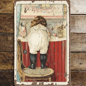 Victorian Vintage Bathroom Child Metal Sign Plaque - Retro Sign, Wall Art, Vintage Bathroom Sign
