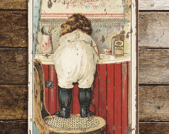 Victorian Vintage Bathroom Child Metal Sign Plaque - Retro Sign, Wall Art, Vintage Bathroom Sign