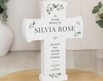 Personalised Memorial Cross Wooden Ornament - Bereavement Gift, Remembrance Gift, Memorial Gift, In Loving Memory