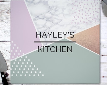 Personalised Geometric Glass Chopping Board/Worktop Saver - New Home Gift, Mothers Day Gift, Gift for Mum, Gift for Her, Valentines Day Gift