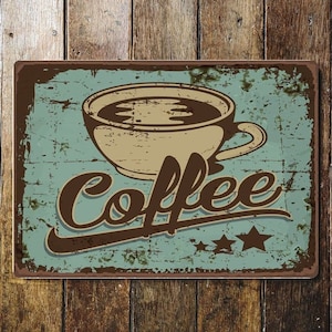 Letrero de pared vintage de metal con diseño de café: letrero de pared vintage, letrero retro, arte de pared, letrero de cafetería