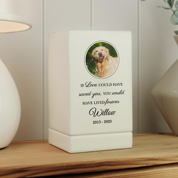 Personalised Pet Photo Upload Small Wooden Urn - Dog Memorial Urn, Cat Memorial Urn, Pet Cremation Urn, Pet Ashes Box